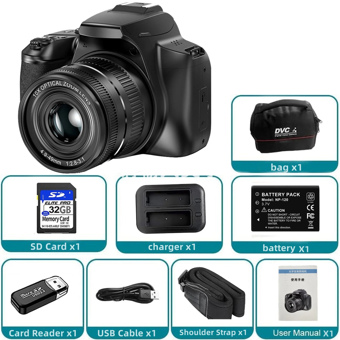 4K Professional Video SLR Camera 64MP Vlog Digital Cameras for Youtube Livestream Webcam 10X Optical Zoom Photography Camcorder
