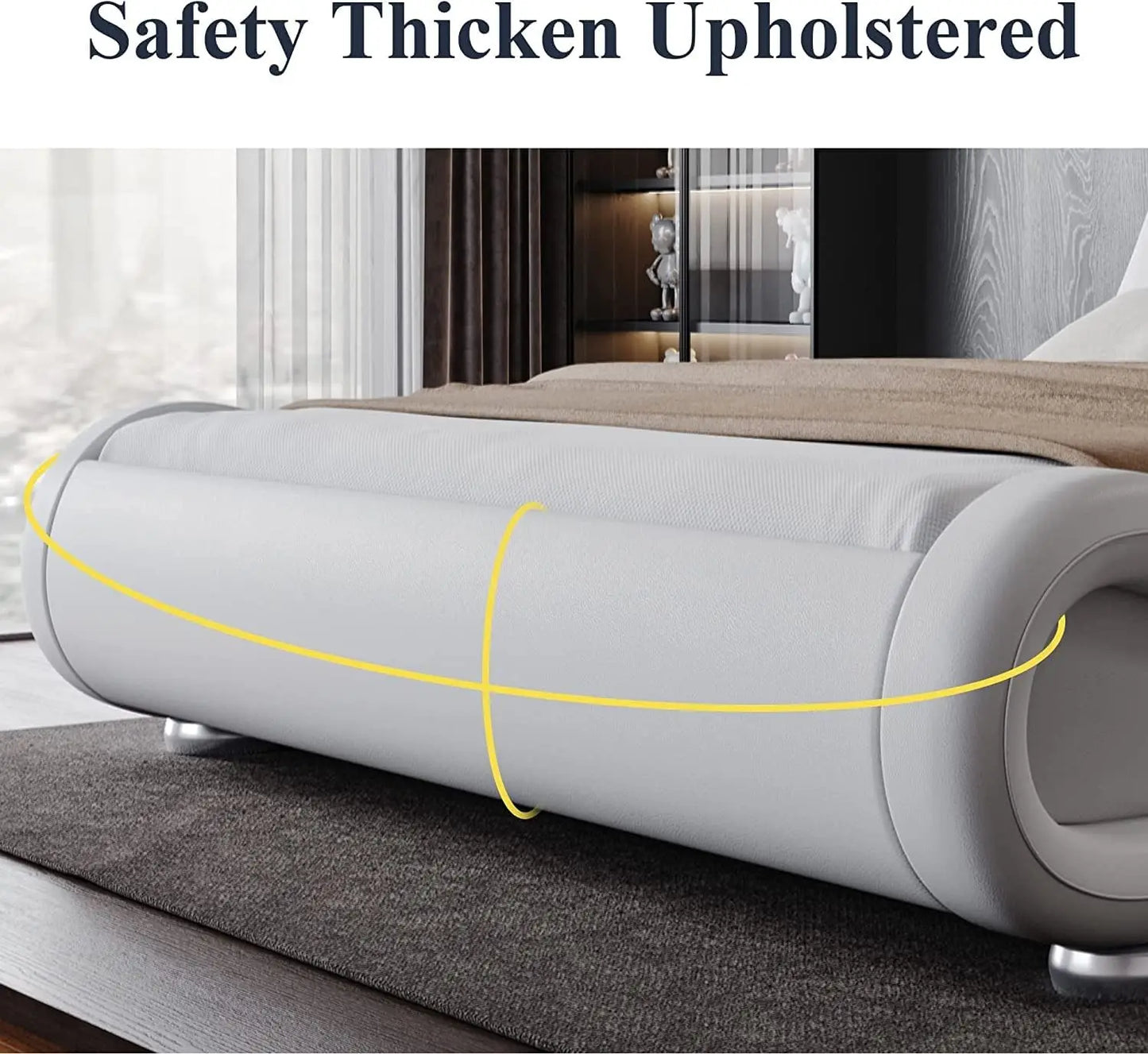 Upholstered Platform Bed Frame with Ergonomic & Adjustable Headboard, Modern Low Profile Sleigh Design