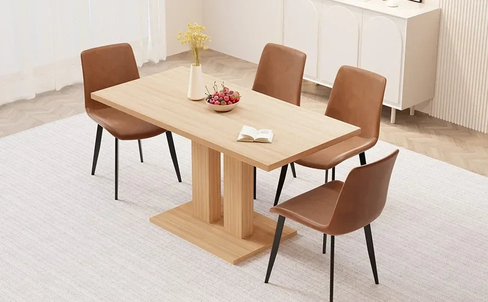 Modern 46'' Kitchen Dining Table and Chairs,5 Piece Rectangular Dining Table Set for Dining Room (Dining Table + 4 Brown Chairs)