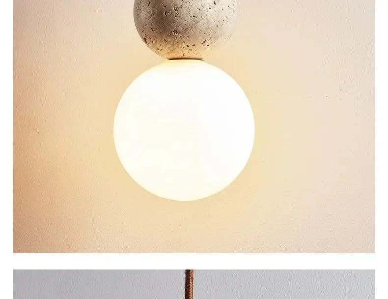 Yellow Travertine Bedside Chandelier Mahogany Nordic Japanese Log Wabi Sabi Style Homestay Single Head Long Line Pendant Lights