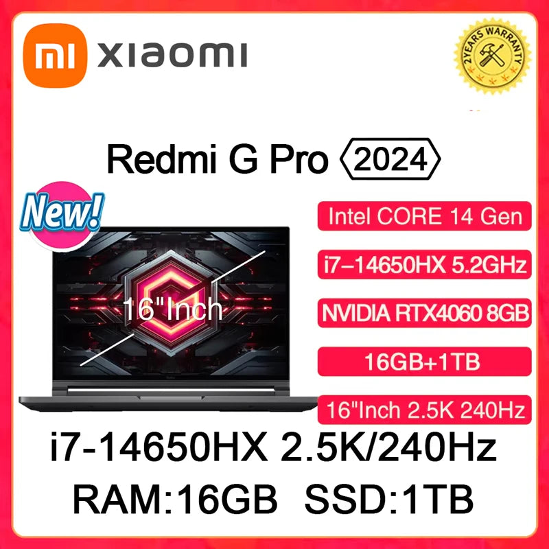 XIAOMI Redmi G Pro 2024 Gaming Laptop NVIDIA Geforce RTX 4060 Intel Core i9-14900HX 16"Inch RAM 16GB SSD 1TB 2.5K 240Hz Gamer PC