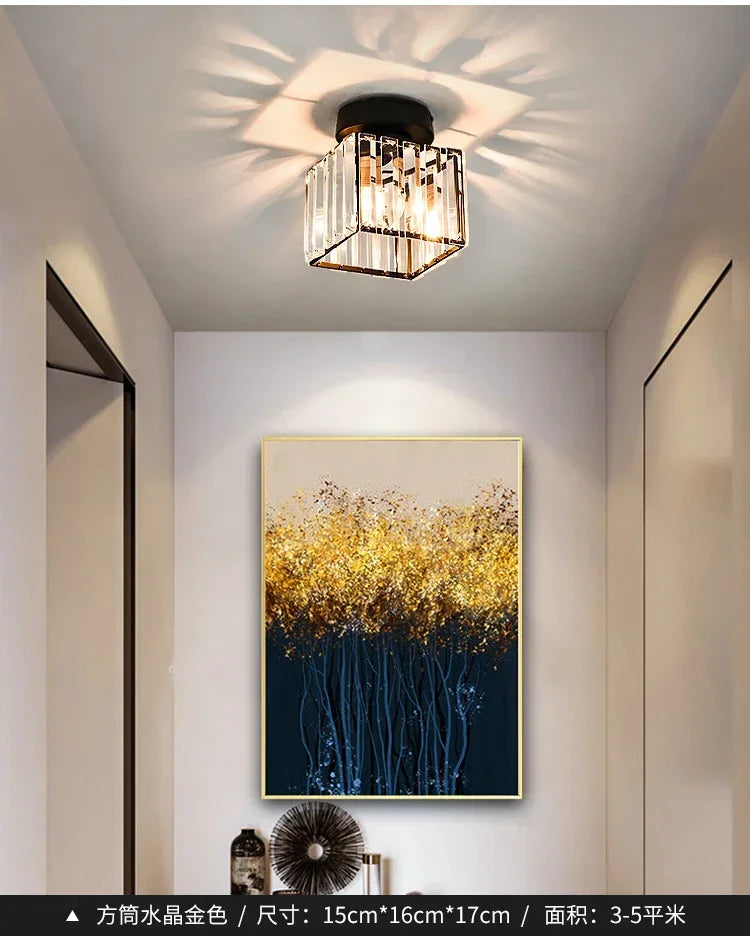 Modern Chandelier Crystal Ceiling Light Semi Flush Mount Ceiling Lighting Fixture Entrance Balcony Indoor Hang Lamp Lighting