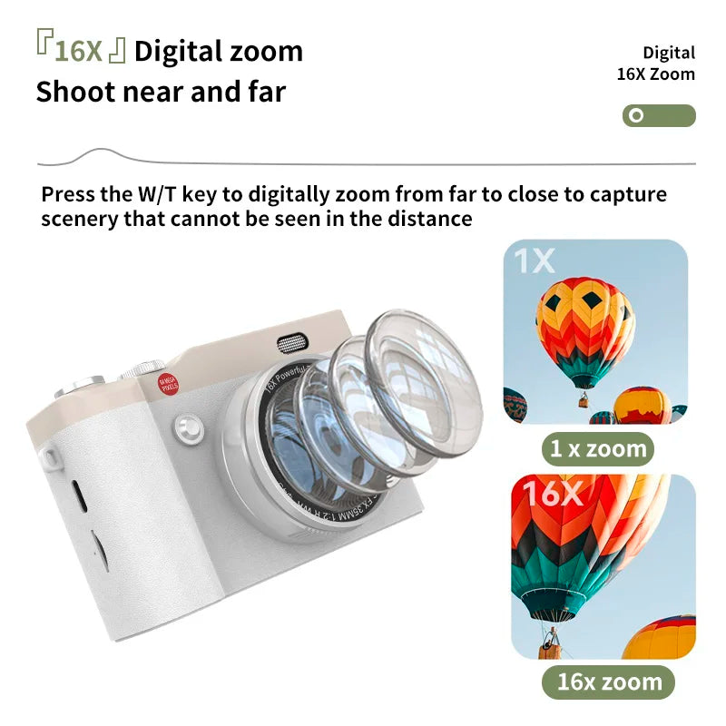 4K Digital Camera 2.4 Inch 16X Digital Zoom CCD Retro Video Recorder 180° Flip Screen Selfile Compact Digital Photography Camera