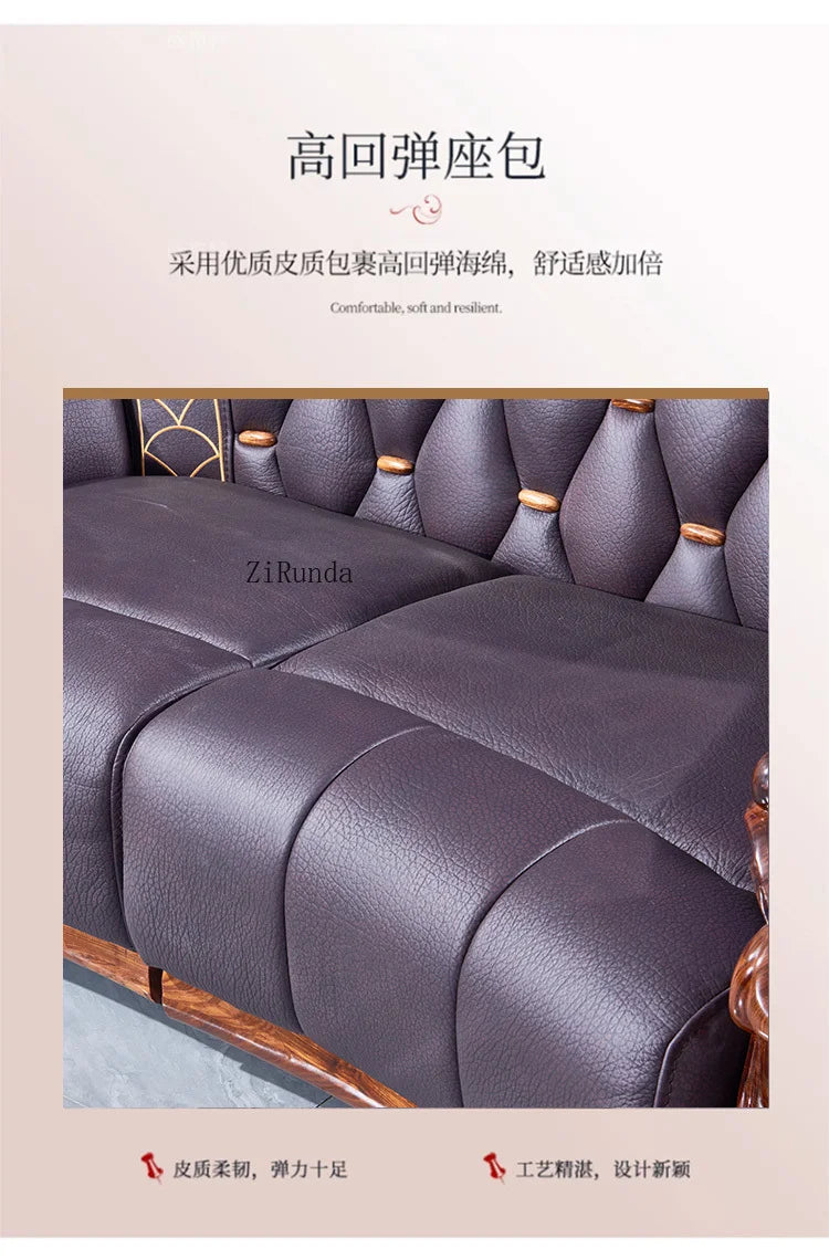 Ebony sofa leather combination, living room villa luxury solid wood furniture