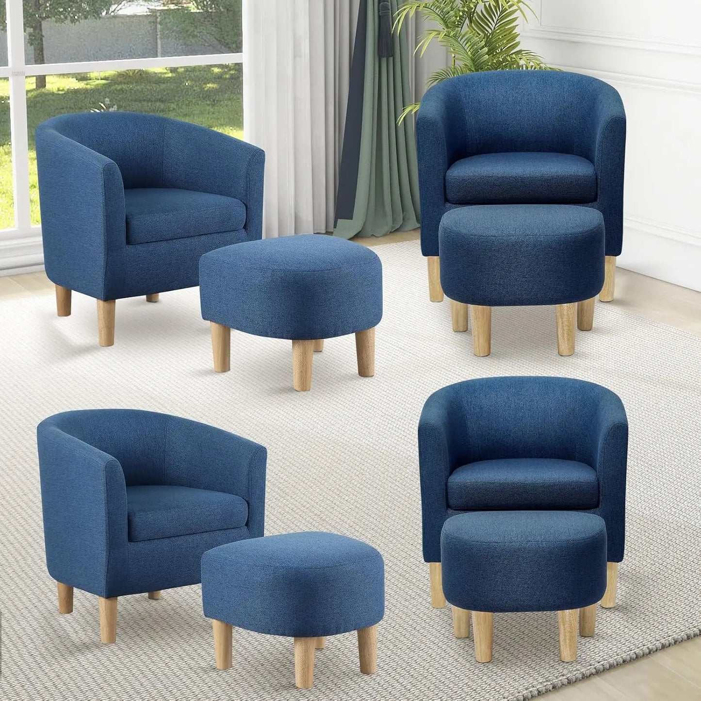 Accent Chair, Sherpa Chair White Fluffy Chair Teddy Barrel Chair with Ottoman Comfy ArmChair Footrest Set
