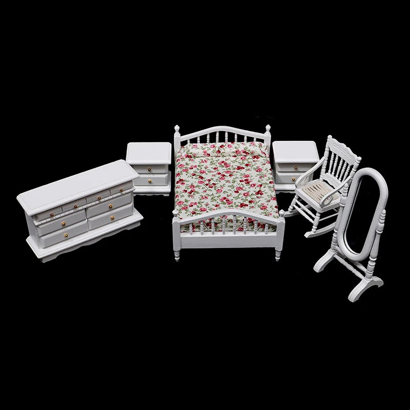 Beds & Furniture Bedroom Set Furniture Wooden Wardrobe for Bedroom Miniature Wardrobe Dolls Dollhouse Bedroom Bed Dresser