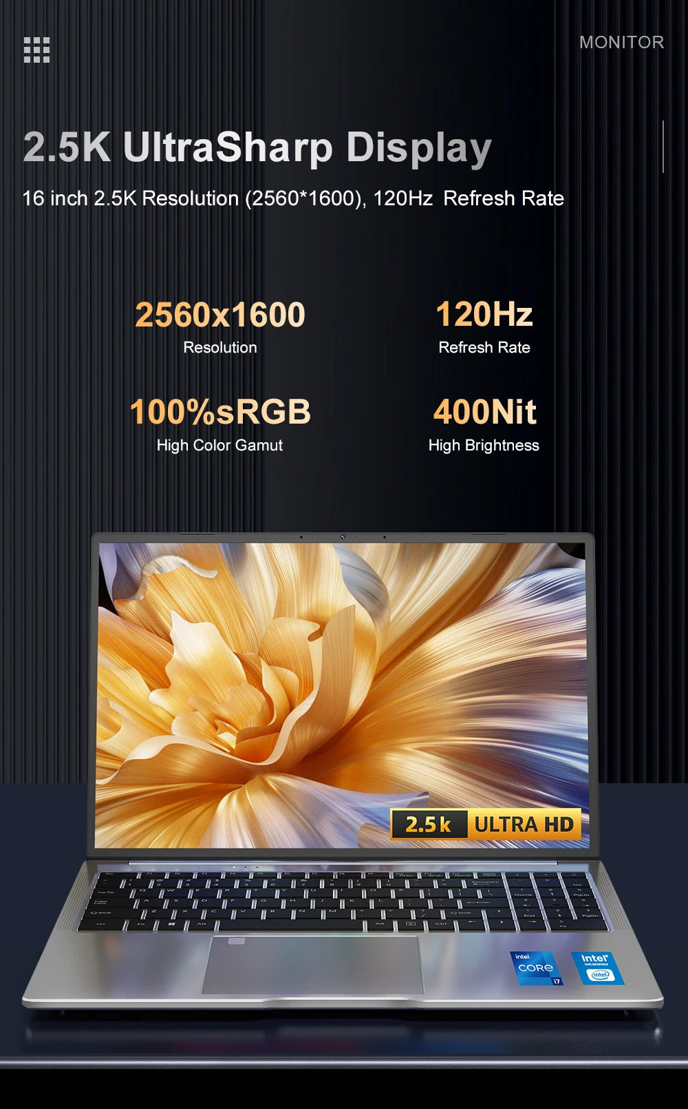 Ninkear N16 Pro Gaming Laptop 13th Intel i7-13620H 16-inch 2.5K IPS 120Hz Computer 32GB DDR4+1TB SSD WiFi 6 Fingerprint Unlock