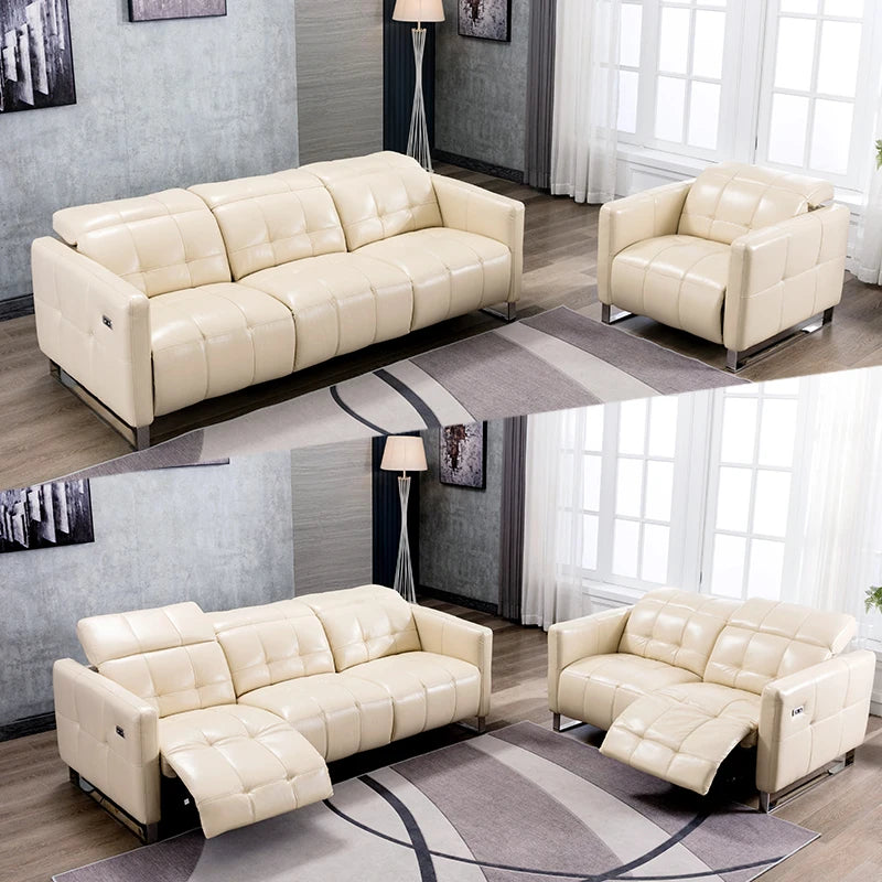 Genuine Leather Recliner Sofa Set,Modern Electric Recliner Sofa Set for Living Room