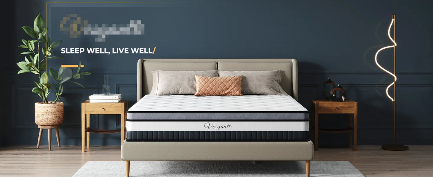Vesgantti 11 Inch Pocket Sprung Mattress with Breathable Foam and Individually Pocket Spring - Medium, Luxury Box Top Collection