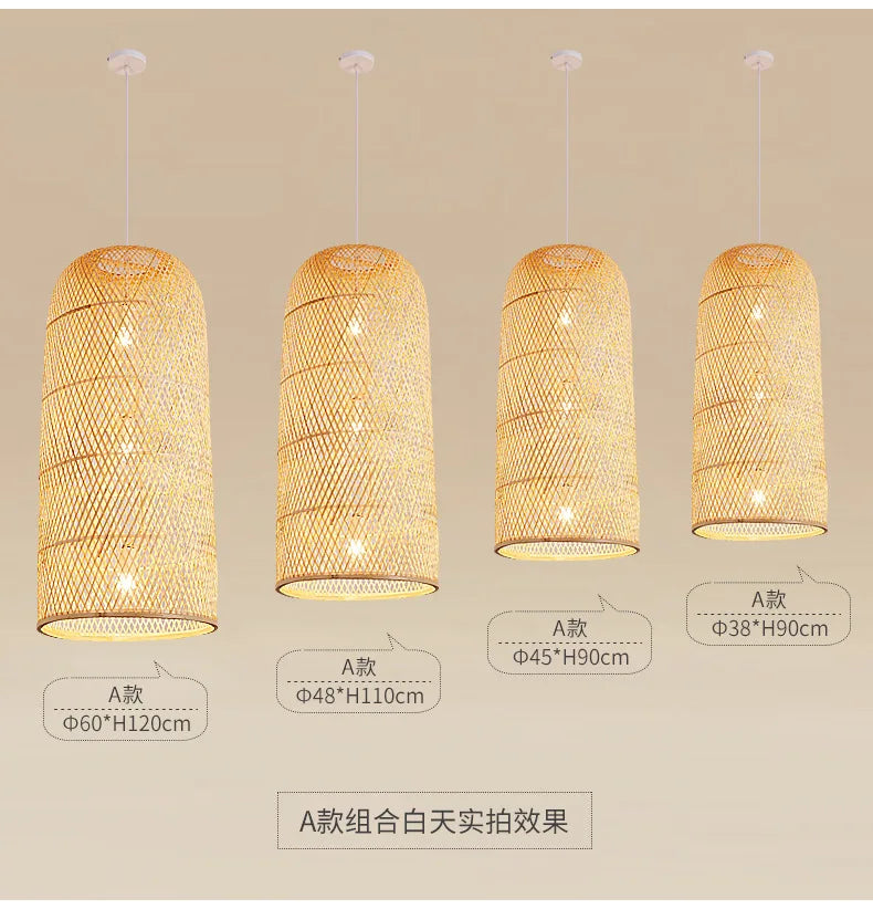 Zen Bamboo Chandelier New Chinese Lantern Hotel Chinese Style Restaurant Restaurant Bamboo Artwork Duplex Staircase Long Chandel