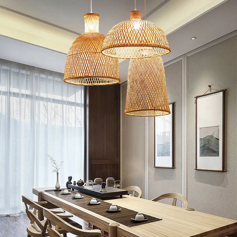 Zen Bamboo Chandelier New Chinese Lantern Hotel Chinese Style Restaurant Restaurant Bamboo Artwork Duplex Staircase Long Chandel