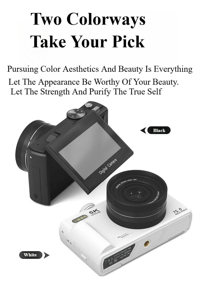 5k HD Digital Camera 75MP 18X Zoom AF Automatic Zoom 3-inch Flip Screen WIFI Web Camcorder Student Travel Shooting Vlog Cameras