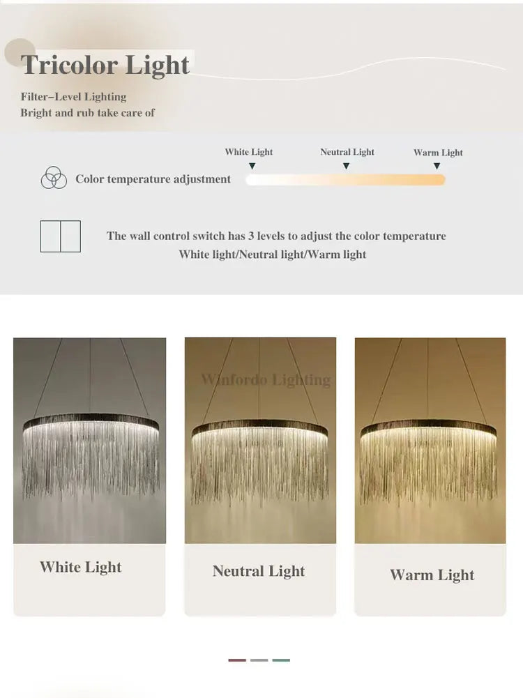 2024 Modern Art Decor Tassel Pendant Lamps Chain Chandelier for Bedroom Living Room Restaurant Lights Winfordo 110V / 220V