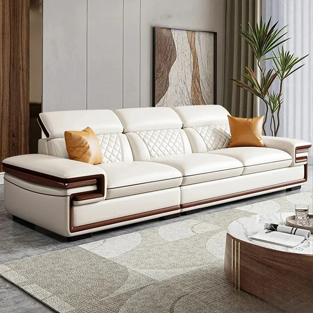 MINGDIBAO Premium Italian Genuine Leather Sofa Set for Living Room with Adjustable Headrests, Bluetooth Speaker, Wireless Charge
