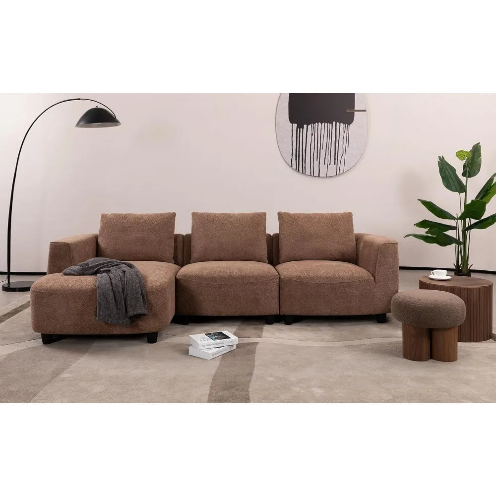 135"Curved Sectional Sofa,Modern Boucle Fabric Upholstered Modular Couch Oversized 6-Seat Sofa for Living Room,Bedroom,Apartment