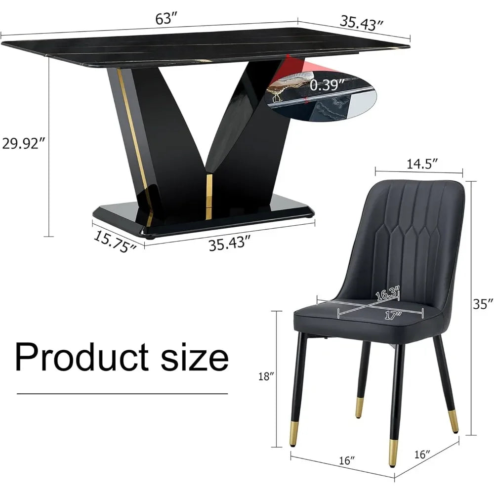 Marble Dining Table Set,Modern Dinings TablewithMDF Base Dinings Room Table and 4 Upholstered Metal Leg Chairs,Dining Room Sets