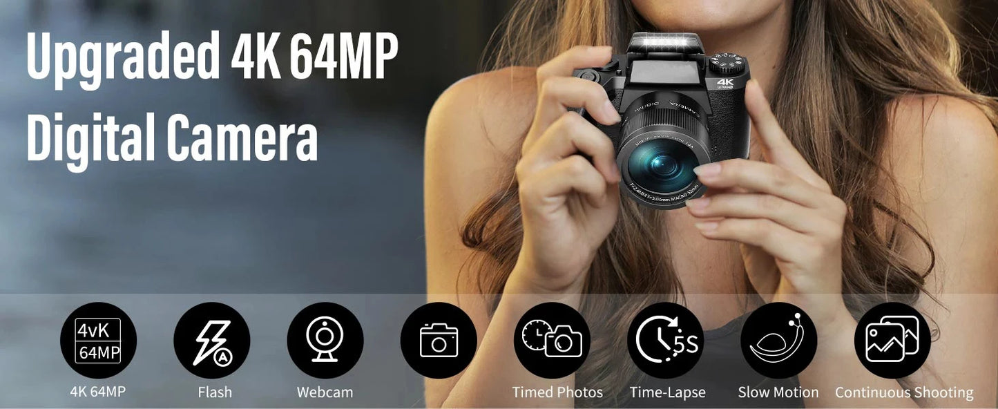 2025 16X Zoom 64MP DSLR HD WIFI Cameras 4.0 Touchscreen 4K Digital for Tiktok Photography Video Live Streaming Vlogging