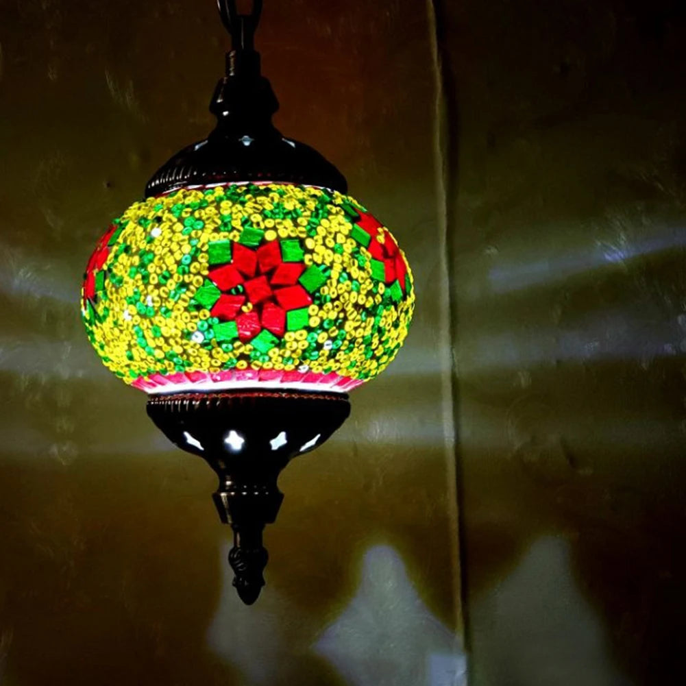 Turkish Moroccan Mosaic Hanging Ceiling Lamp E27 Decorative Glass Globe Fixture Romantic Restaurant Club Single Head Chandelier