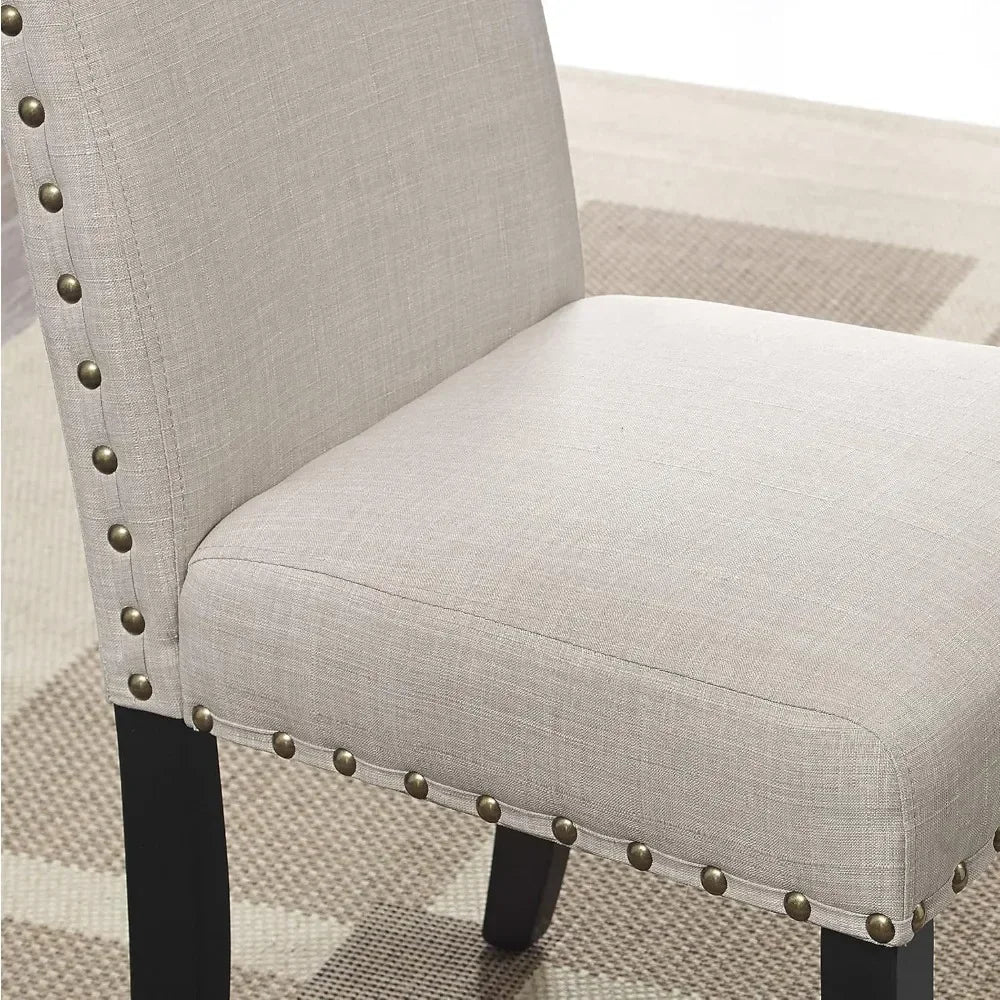Furniture Biony Dining Collection Espresso Wood Set Fabric Nailhead Chairs