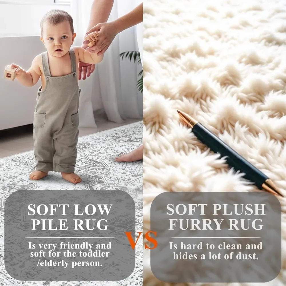 Washable Rugs, Living Room Area Rug Indoor Large Non Slip, for Apartment Bedroom Office Light Grey, Rugs for Bedroom
