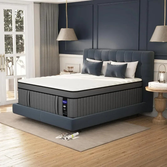 King Mattress, 14 Inch Hybrid Cal King Mattress in A Box,Memory Foam Mattress California King Size with Individual Pocket Spring