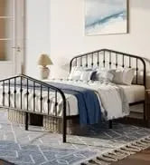 King Bed Frame Platform Bed,Linen Fabric Upholstered Headboard and Wooden Slats Support,Heavy Duty Mattress Foundation,Beige