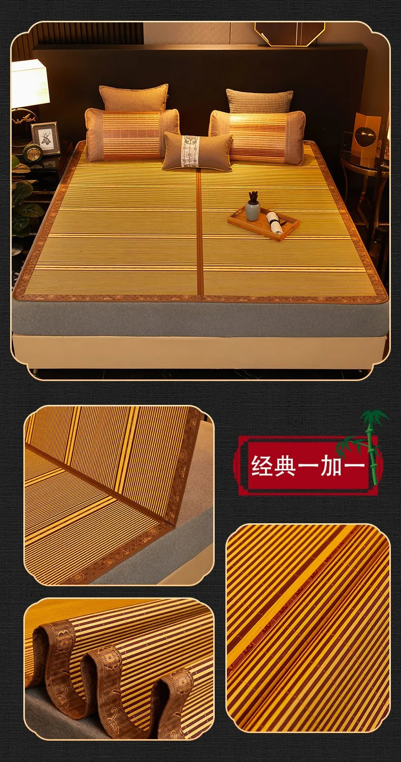 Double Fold Cool Mattress Summer Sleep Mat 100% Bamboo Mat Natural Comfortable High-quality Printed Mattress 1.8/2.0 Dormitory