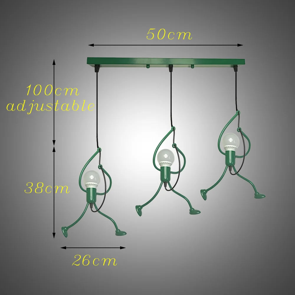 Pendant Lights Nordic Little Iron Man Hanging Lamp Retro Loft Lighting for Children's Room Kitchen Restaurant Coffee Bar Home