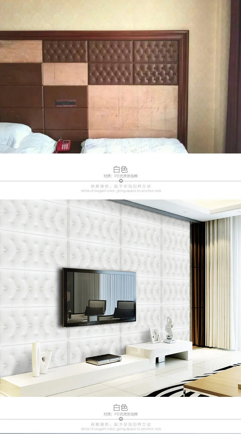 3D Wall Stickers Wallpaper Self-adhesive Thicken Tatami Anti-collision Wall Mat Pad Kids Bedroom Living Room Soft Foam Cushion