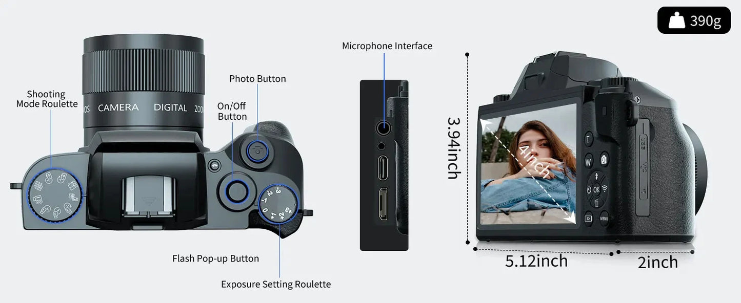 2025 16X Zoom 64MP DSLR HD WIFI Cameras 4.0 Touchscreen 4K Digital for Tiktok Photography Video Live Streaming Vlogging