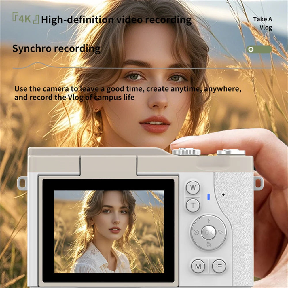 4K Digital Camera 2.4 Inch 16X Digital Zoom CCD Retro Video Recorder 180° Flip Screen Selfile Compact Digital Photography Camera