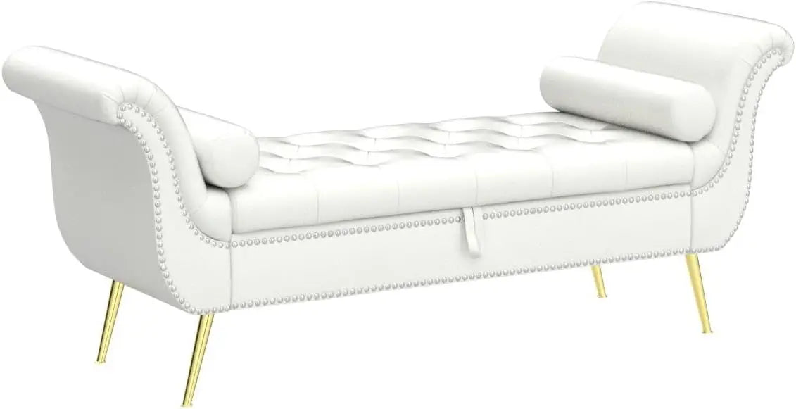 PU Leather Storage Benches End of Bed Vintage Flared Rolled Armed Bedroom Ottoman Bench Button Tufted Entryway Window