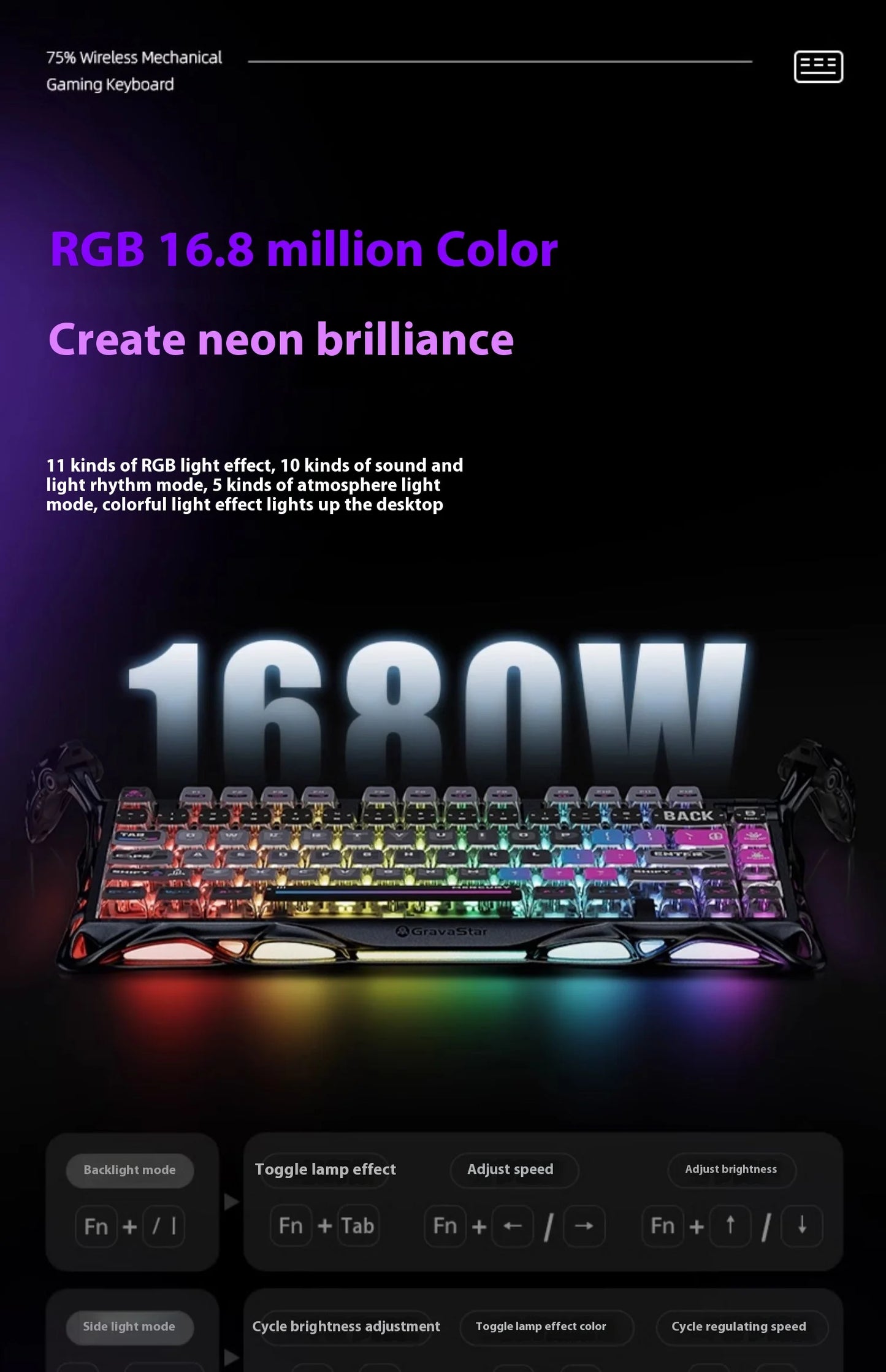 GravaStar 75k1pro Esports Gaming Mechanical Keyboard 79 Key Cyberpunk Theme Aluminum Alloy Keyboard Tablet Laptop Office Gaming