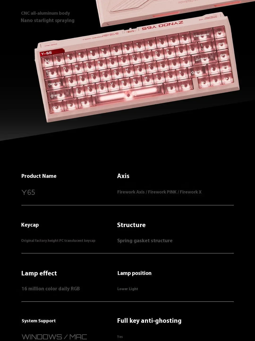 ZYNOO Y65 Magnetic Switch Keyboard Wired Gaming Aluminum Alloy 8K RGB Mechanical Keyboard 0.001mm RT Gasket Keyboard PC Gamer