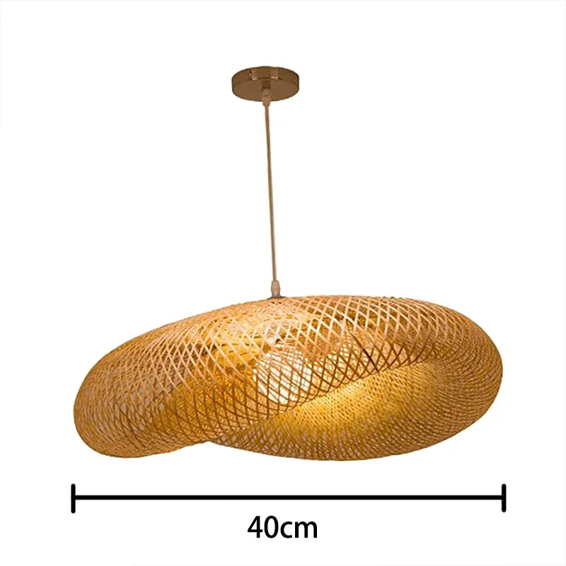 HandMade Vintage Bamboo Weaving LED Pendant Light Home Hanging Chandelier Lighting Living Room Kitchen Rattan Woven Lamp
