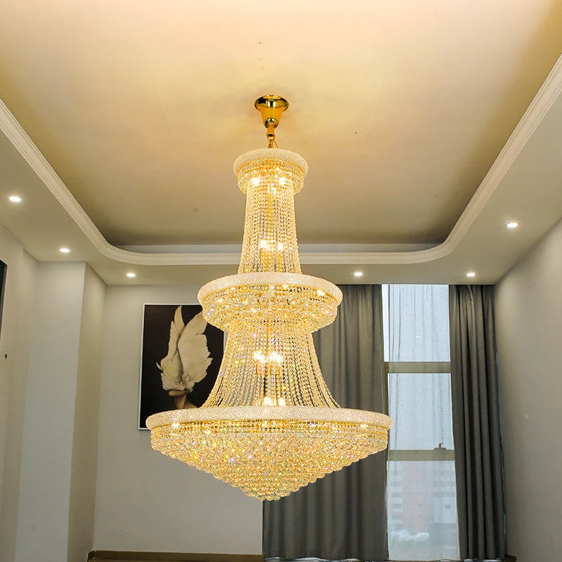 LED Pendant Light Luxury Living Room Crystal Chandelier Hotel Lobby Villa High Ceiling Staircase European-Style Chandelier