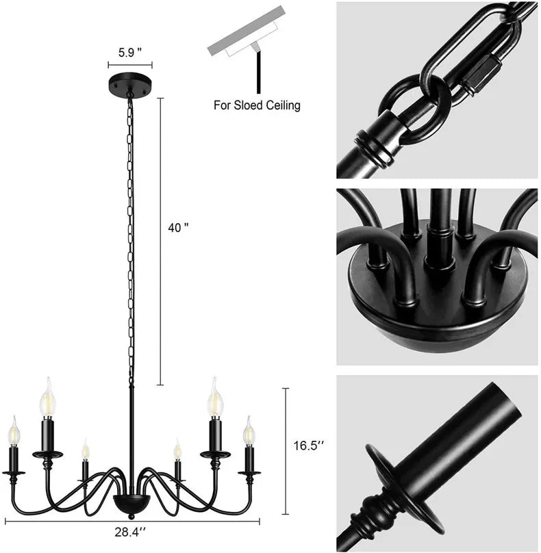 Retro Loft Living Room Chandelier Lighting E14 Vintage American Style Black/Gold Ceiling Chandelier Household Dining Room Light