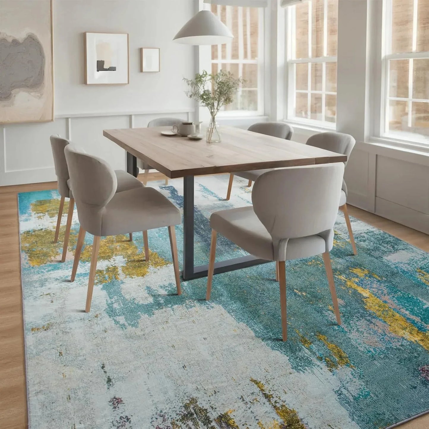 Area Rugs for Living Room, Machine Washable Vintage Rug, Non-Slip Low Pile Throw Rugs with Rubber Backing Washable Carpet