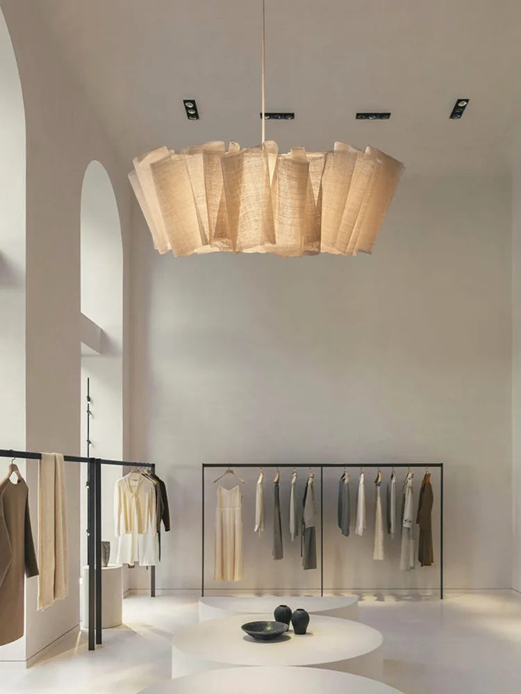 Handmade fabric LED chandelier Japanese retro study bar homestay living room fabric lighting