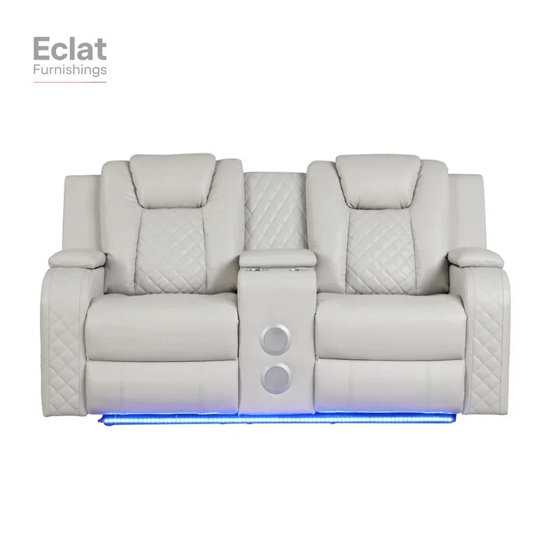 Luxury Faux Leather Power Reclining Loveseat in Ice - Modern Sofa Set for Living Room Furniture