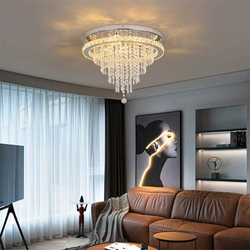 Luxury Crystal Modern LED Ceiling Chandelier Light Remote Dimming Round Ceiling Lamp for Home Decoration Indoor Hanging Lamps