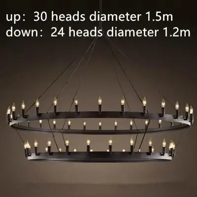 Modern American Retro Iron Pendant Lamp Vintage Industrial Led Droplight Round Cafe Restaurant Bar Knight Candle Chandelier
