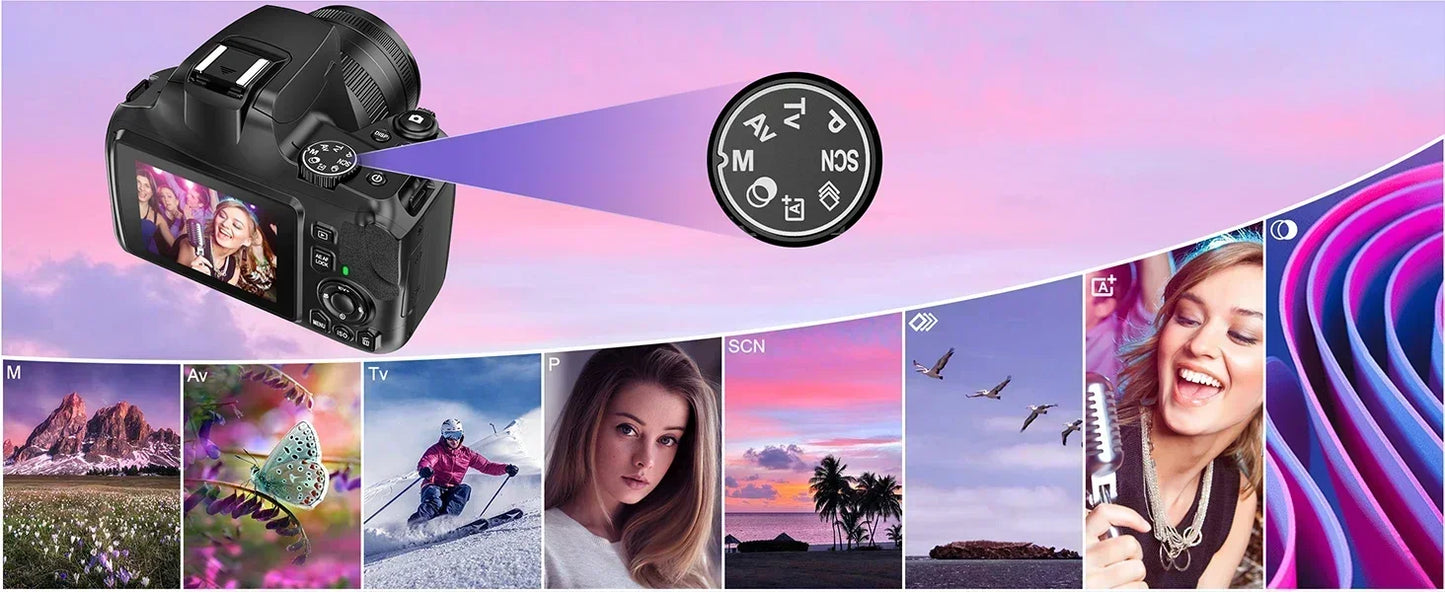 4K Professional Video SLR Camera 64MP Vlog Digital Camera for Youtube Livestream Webcam 10X Optical Zoom Photography Camcorder