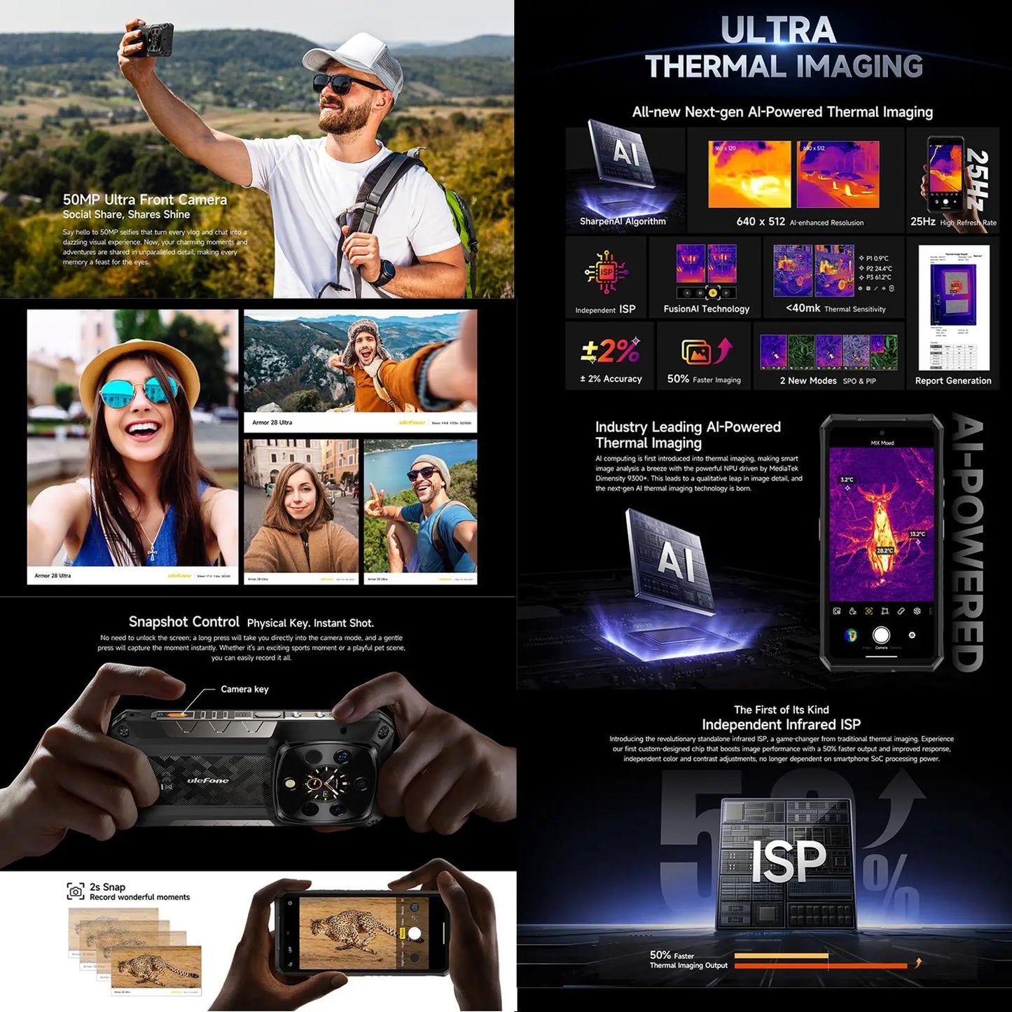 Ulefone Armor 28 Ultra Rugged Smartphone 5G 16GB+1TB Thermal Version 6.67'' 10600mAh 120W 50MP Rear Camera Android 14 NFC
