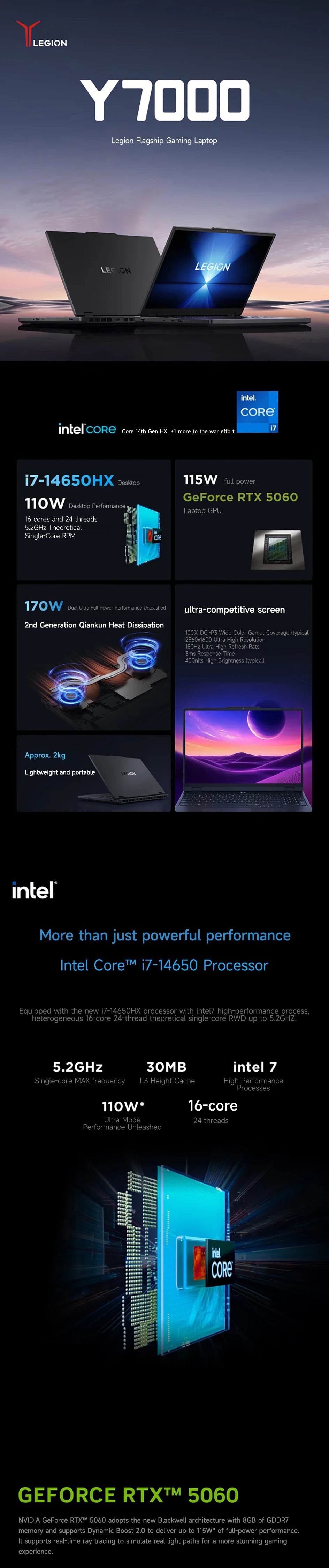Lenovo Gaming laptop LEGION Y7000 2025 notebook 15.3" 2.5K 180Hz Screen i7-13650HX/14650HX 16G/24G 512G/1T RTX5060 computer PC