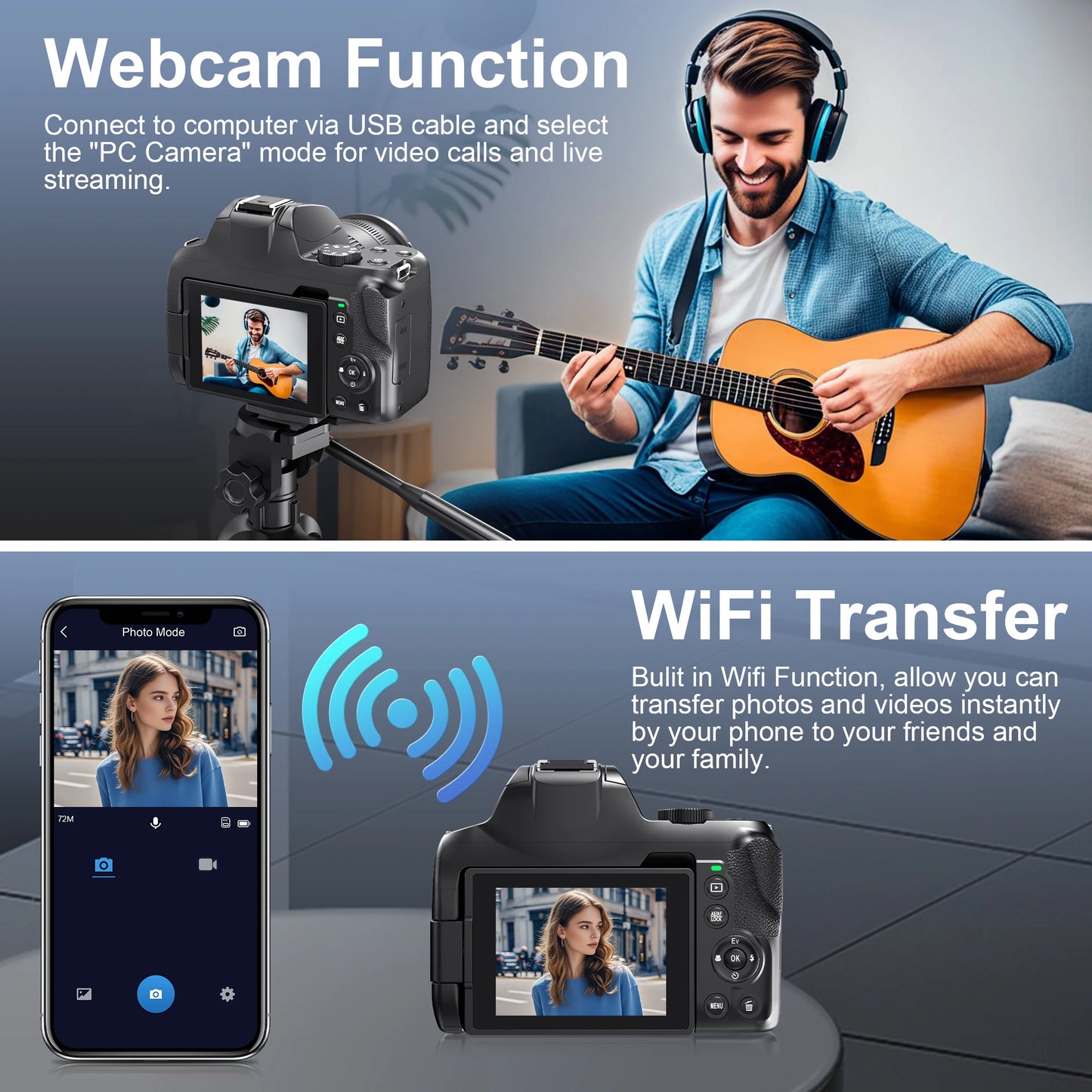 4K HD Digital Camera for Photography Auto Focus 12X Optical Zoom Vlogging Camera for YouTube 72MP WiFi Livestream Video Cameras