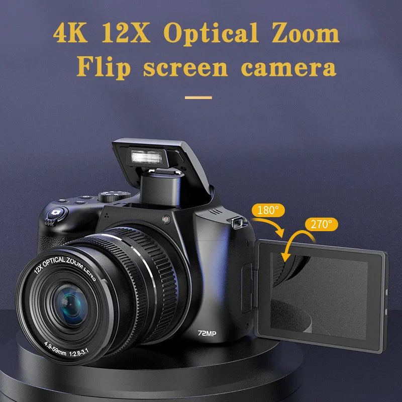 4K HD Digital Camera for Photography Auto Focus 12X Optical Zoom Vlogging Camera for YouTube 72MP WiFi Livestream Video Cameras