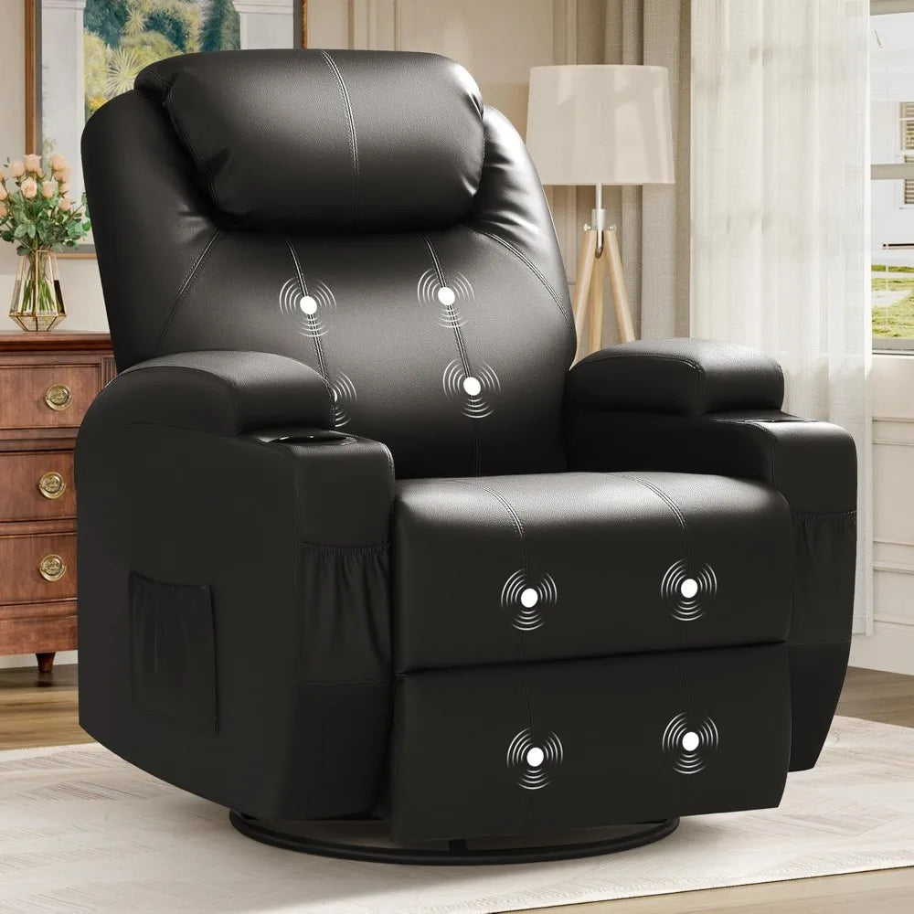 Recliner Chair, Rocking Massage Chairs, Home Reclining Sofa Chair, PU Leather, Ergonomic Living Room Chair with Cup Holders