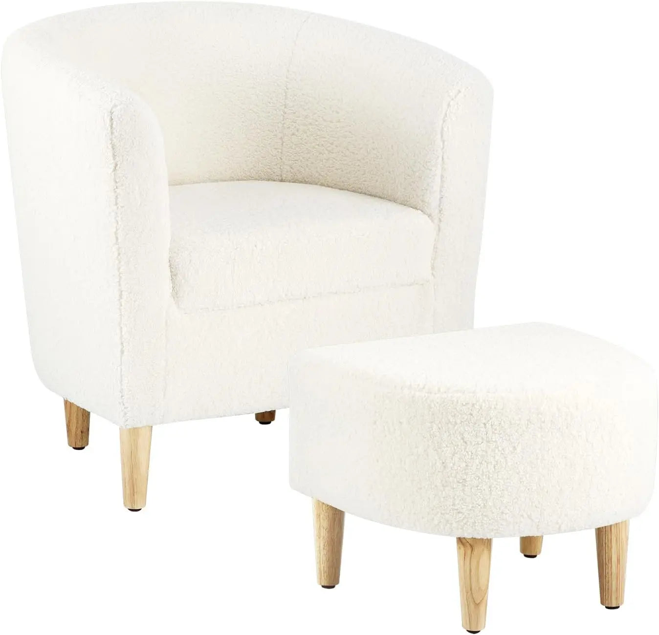 Accent Chair, Sherpa Chair White Fluffy Chair Teddy Barrel Chair with Ottoman Comfy ArmChair Footrest Set