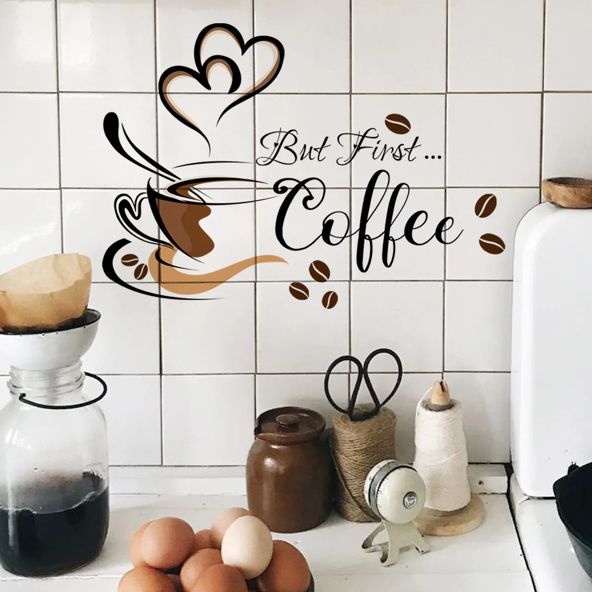 Coffee Cup Pattern Wall Stickers DIY Cafe Restaurant Living Room Home Decoration Self-adhesive Hand Carved Kitchen Wallpaper